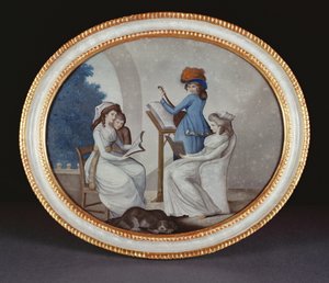 Käänteinen lasimaalaus, joka esittää naismuusikoita, Qianlong-kausi (1736-95) n. 1790 (lasi)